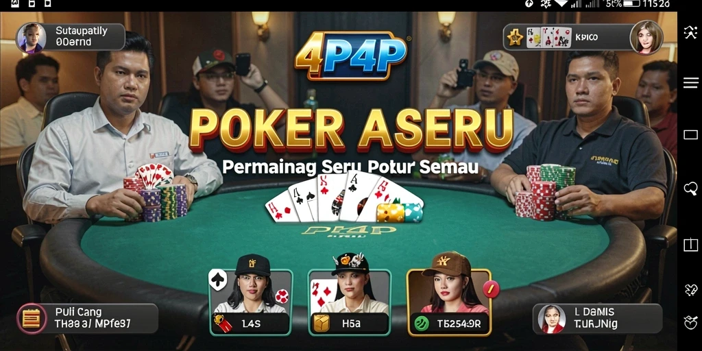 Screenshot game 4P4P menampilkan pemain bersaing dalam permainan Poker yang mendebarkan.