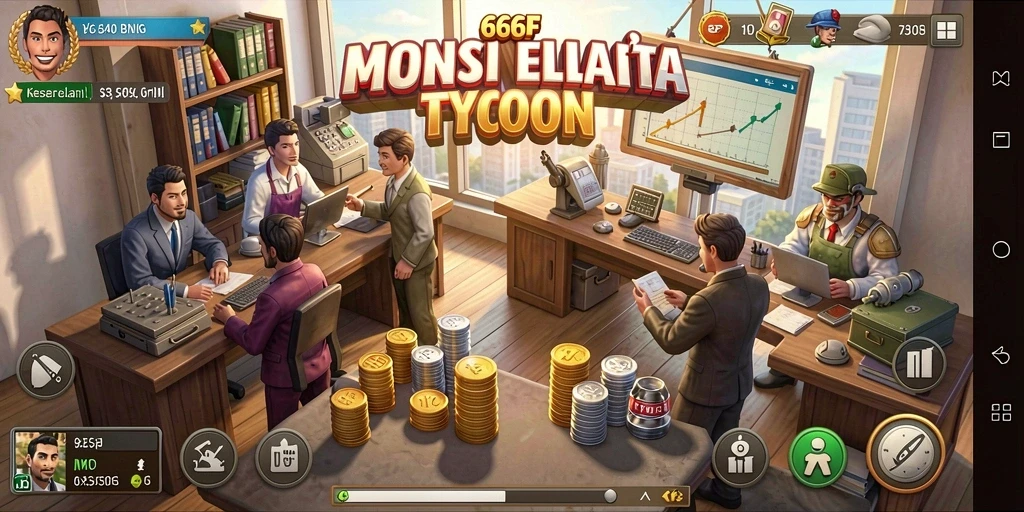 Screenshot menunjukkan pemain mengelola bisnis dalam 666F dengan strategis.
