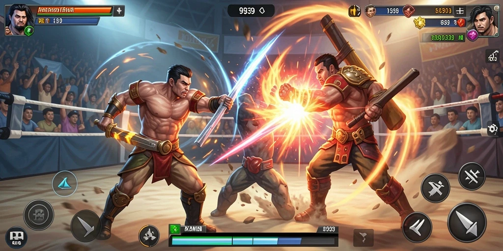 Gameplay seru dalam pertarungan 9939 dengan karakter yang beragam.