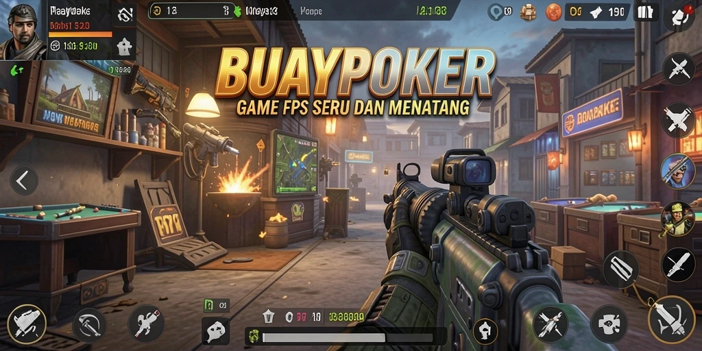 Tampilan seru gameplay BUAYAPOKER dengan aksi FPS yang mendebarkan.