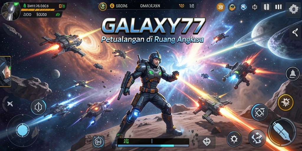 Tampilan gameplay seru di GALAXY77 dengan aksi luar angkasa.