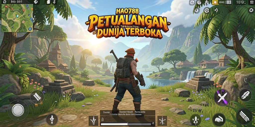 Screenshot gameplay HAO788 menunjukkan eksplorasi dunia terbuka yang luas.