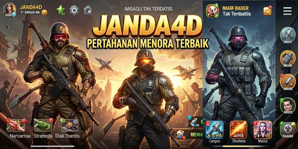 Tampilan gameplay menakjubkan pada JANDA4D dengan efek pertahanan yang spektakuler.