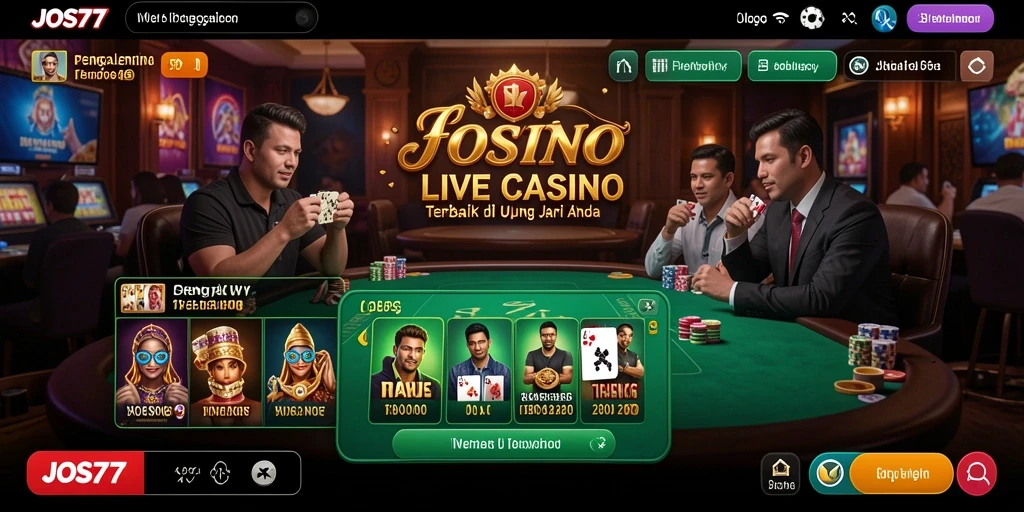 Screenshot tampilan gameplay JOS77 dengan dealer langsung dan meja taruhan.