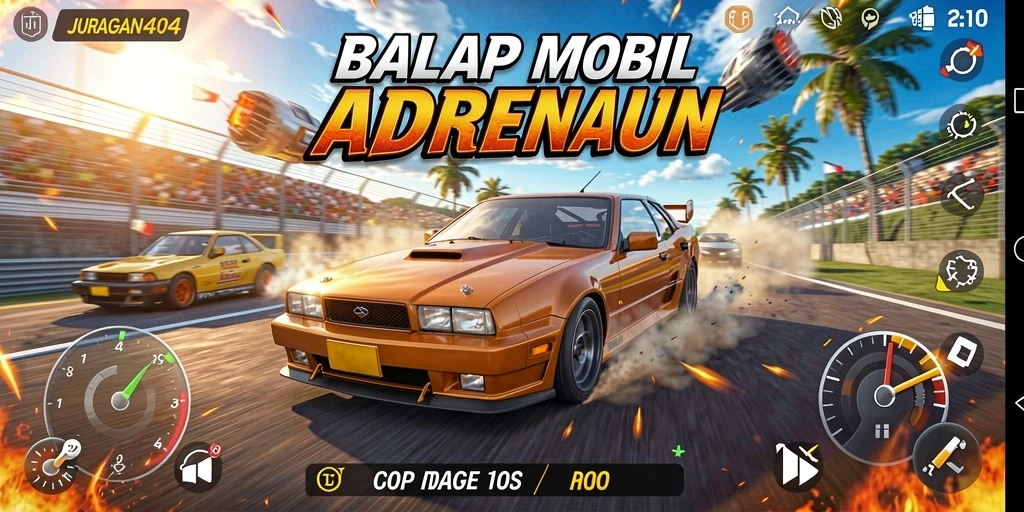 Tampilan gameplay JURAGAN404 yang mendebarkan saat balapan.