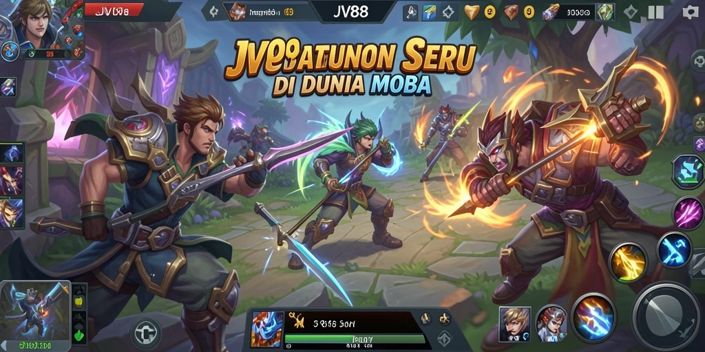 Tampilan seru pertempuran dalam gameplay JV88 MOBA.