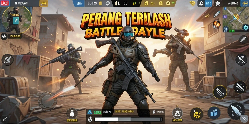 Tampilan gameplay LK21 dengan aksi mendebarkan di arena Battle Royale.