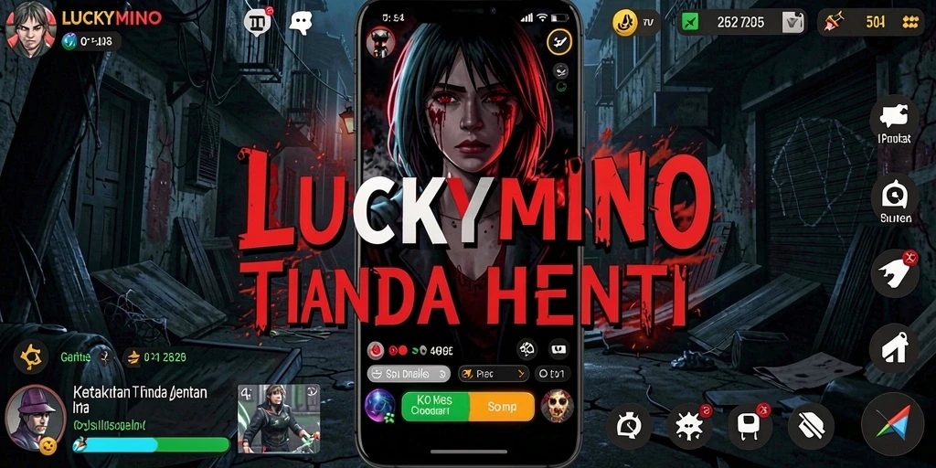 Tampilan gameplay mencekam dari LUCKYMINO dalam suasana gelap.