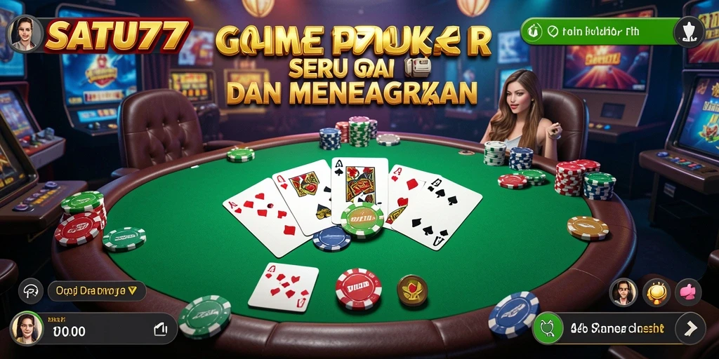 Tampilan gameplay SATU77 dengan aksi poker seru dan menegangkan.