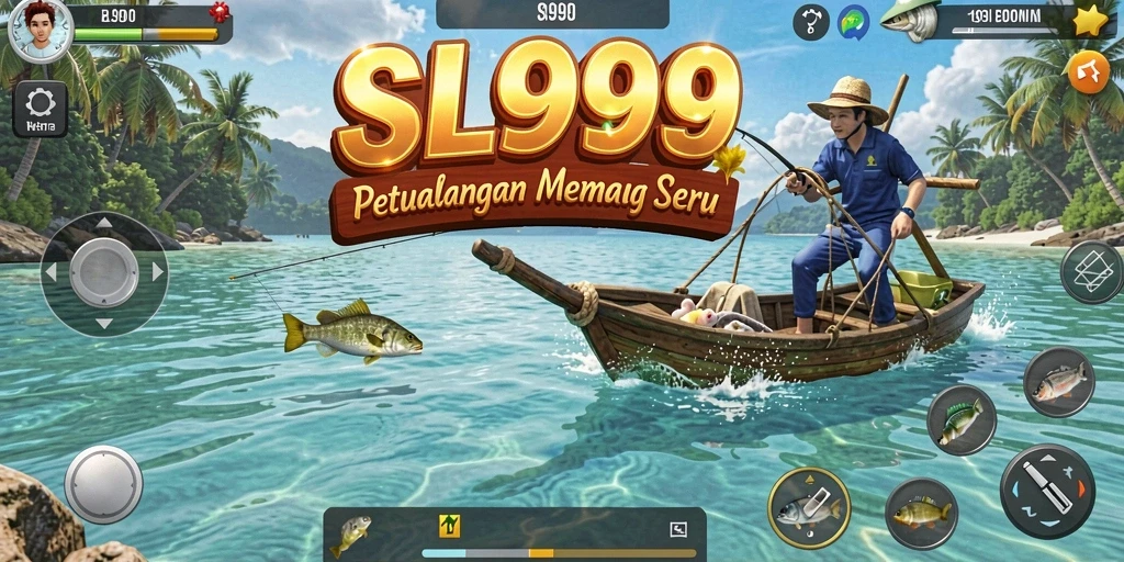 Screenshot gameplay SL999 menampilkan aksi seru saat menangkap ikan.