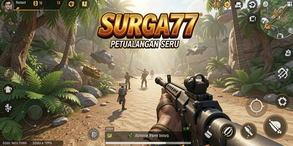 Screenshot gameplay <strong>SURGA77</strong> yang menunjukkan pertempuran intens dalam TPS.